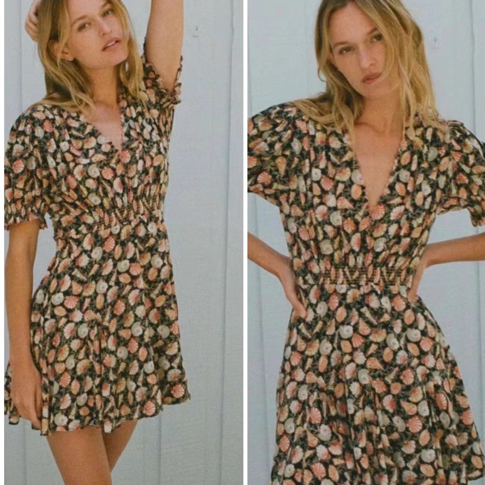 Doen Seashell Ruffled Mini Silk Dress XS